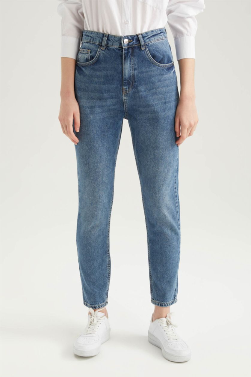 WOMAN Blue High Waist Mom Fit Trousers