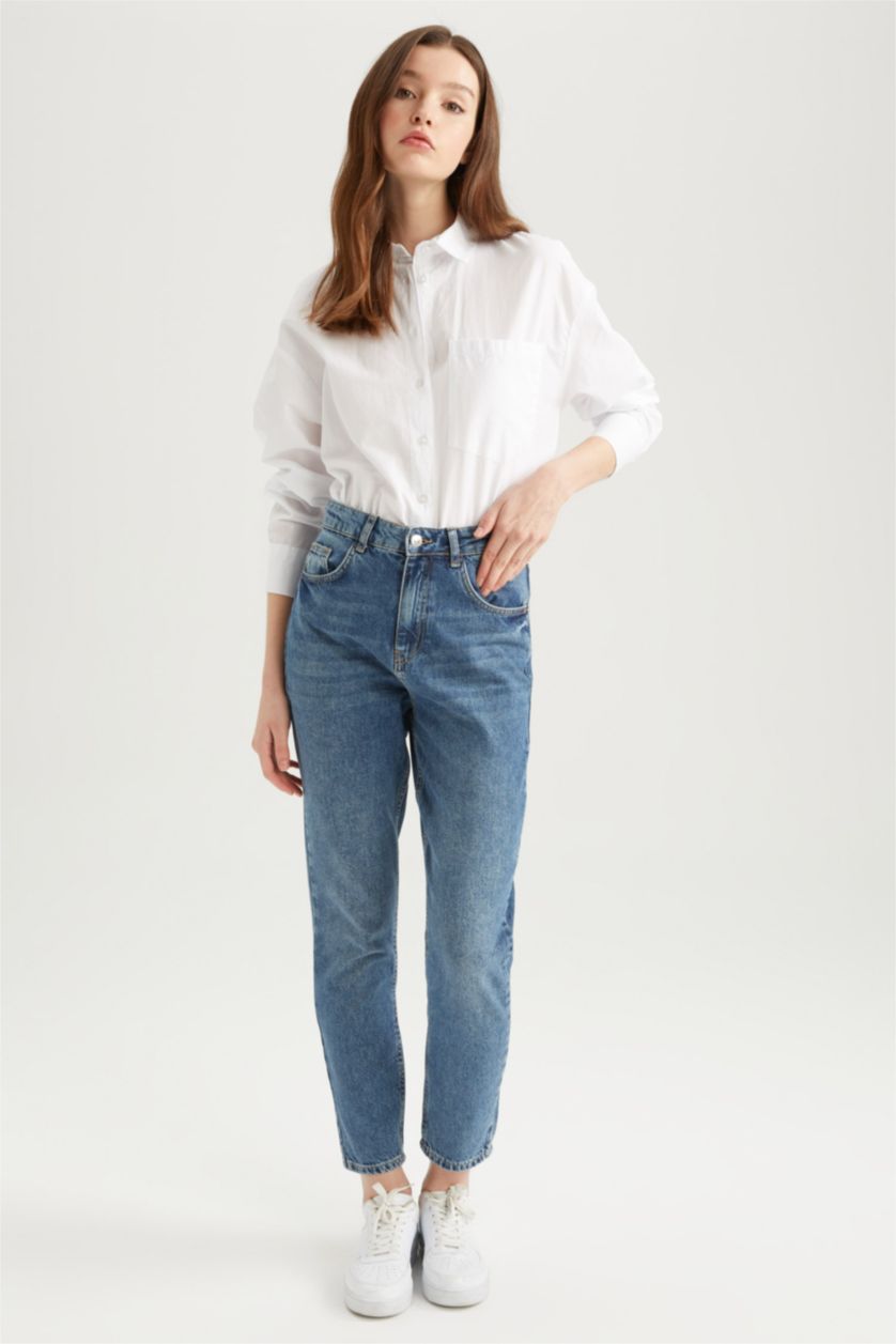 WOMAN Blue High Waist Mom Fit Trousers