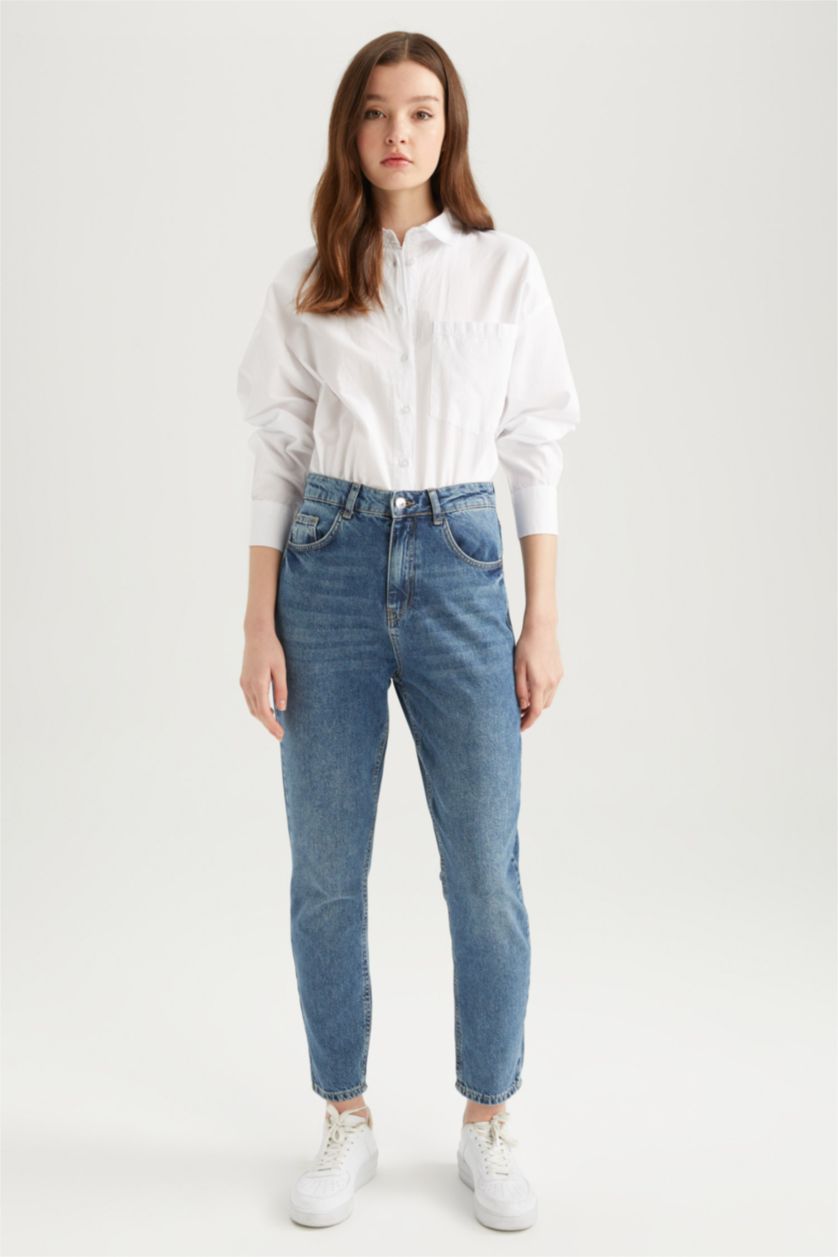WOMAN Blue High Waist Mom Fit Trousers