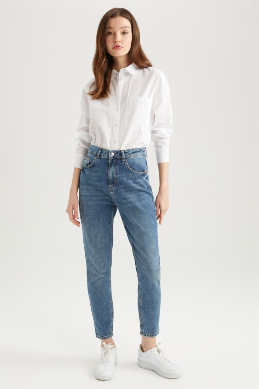 WOMAN Blue High Waist Mom Fit Trousers