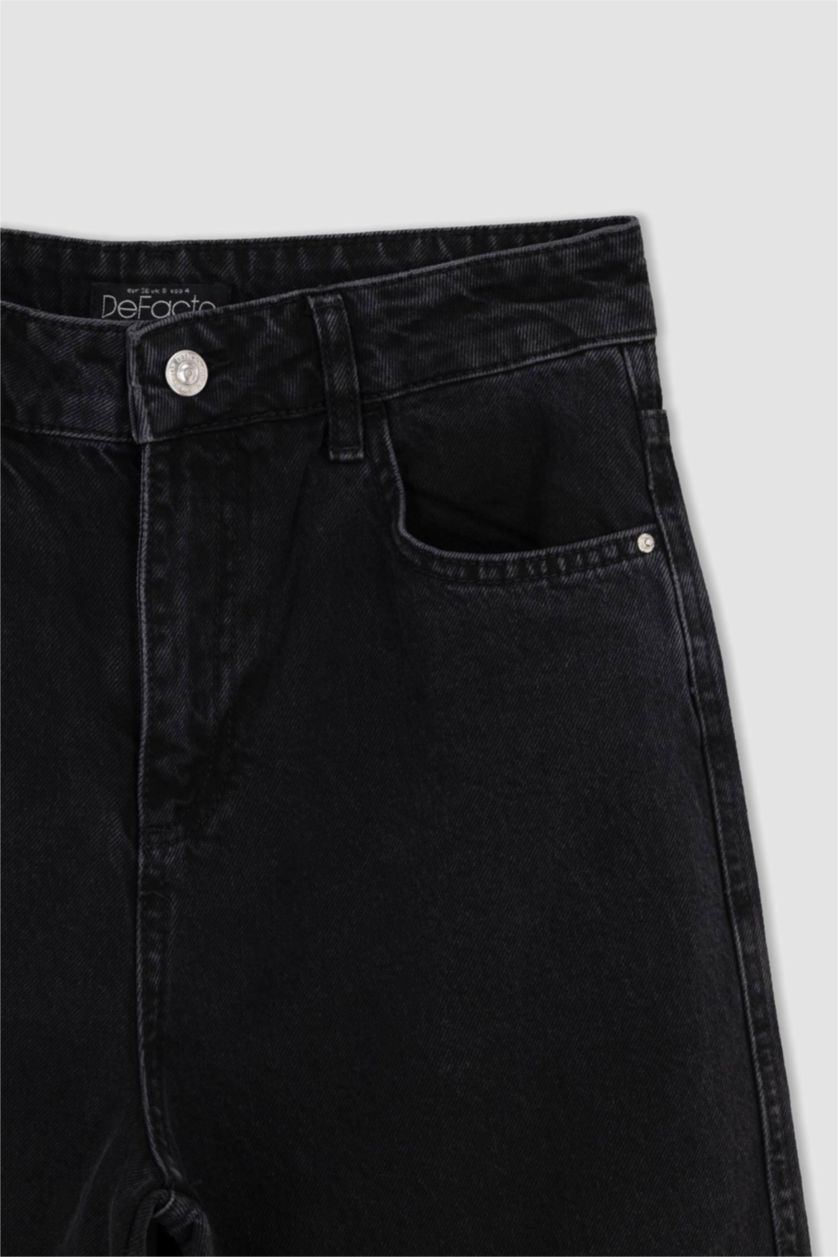 Kadın Siyah Yüksek Bel Straight Fit Kargo Pantolon