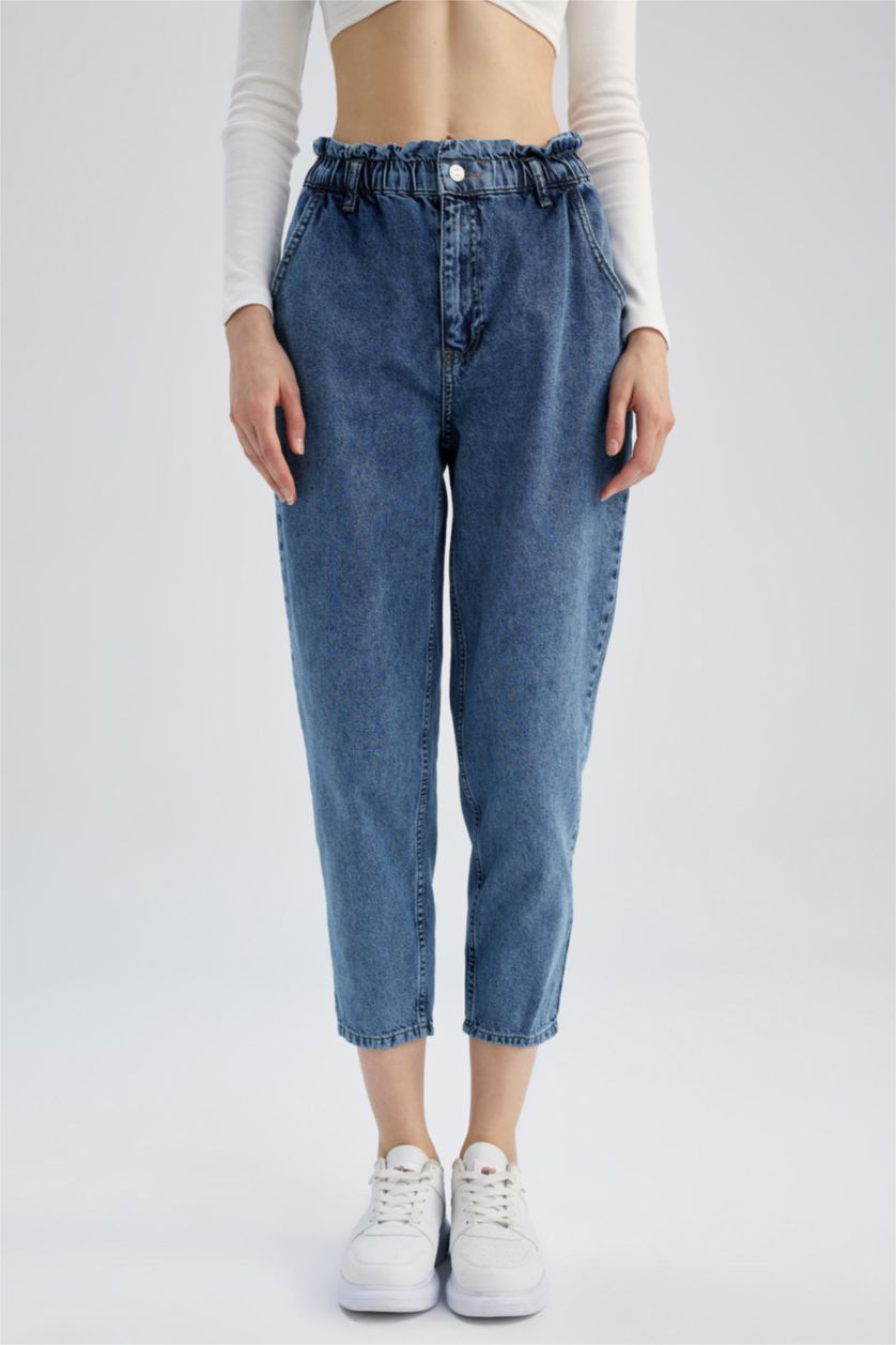WOMAN Blue High Waist Paperbag Fit Trousers