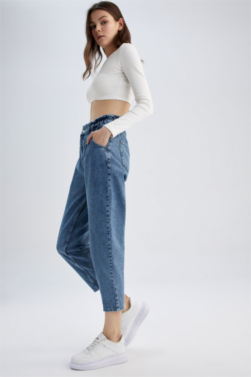 WOMAN Blue High Waist Paperbag Fit Trousers