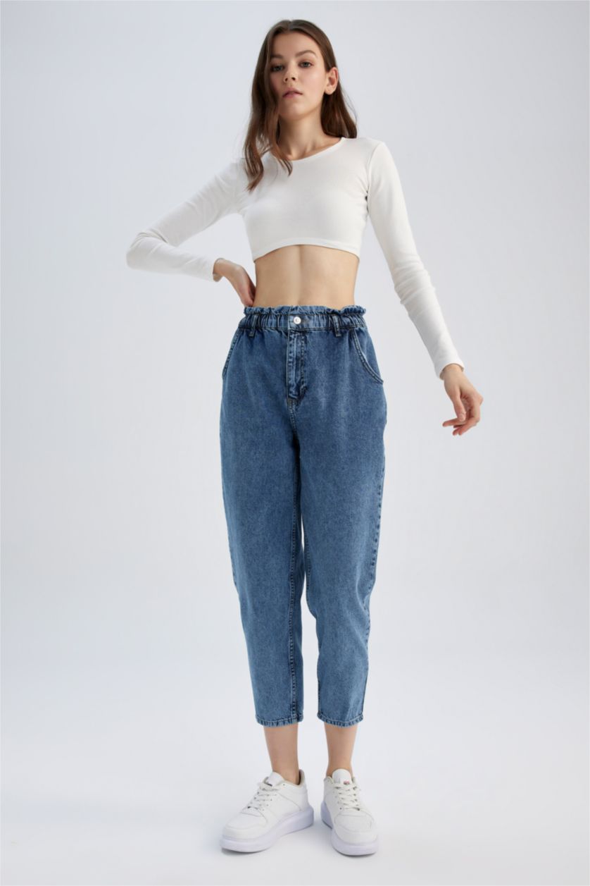 WOMAN Blue High Waist Paperbag Fit Trousers