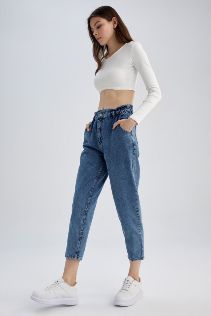 WOMAN Blue High Waist Paperbag Fit Trousers