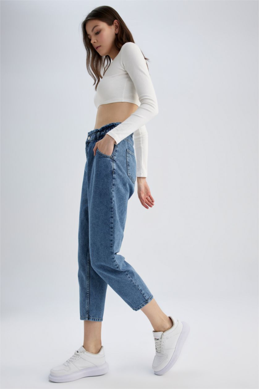 WOMAN Blue High Waist Paperbag Fit Trousers