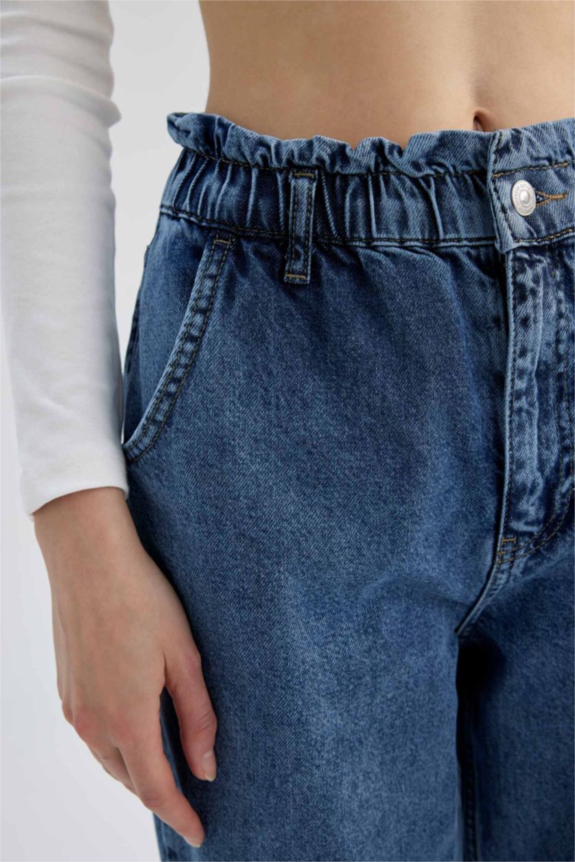 WOMAN Blue High Waist Paperbag Fit Trousers