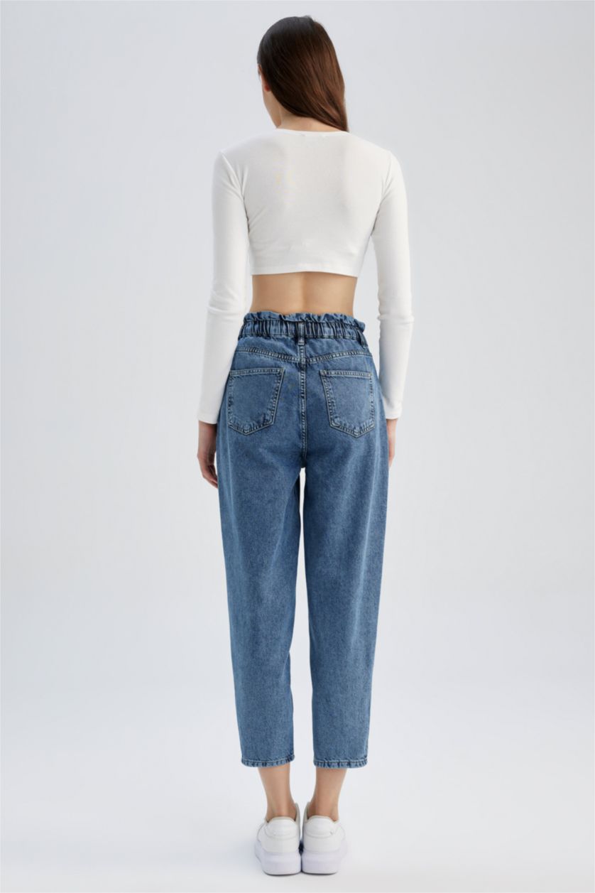 WOMAN Blue High Waist Paperbag Fit Trousers