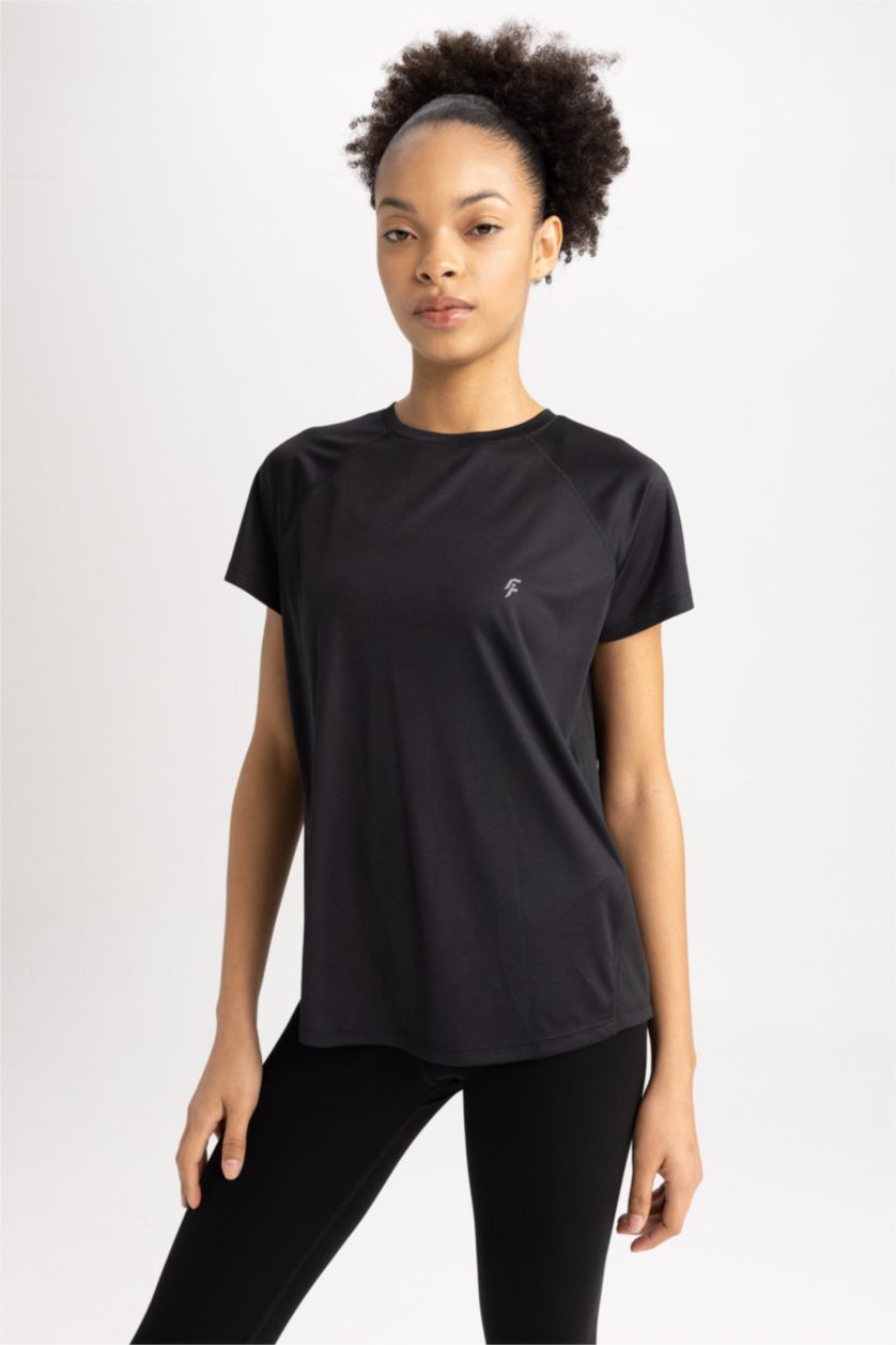 WOMAN Black DeFactoFit Comfort Fit Crew Neck Sports T-Shirt