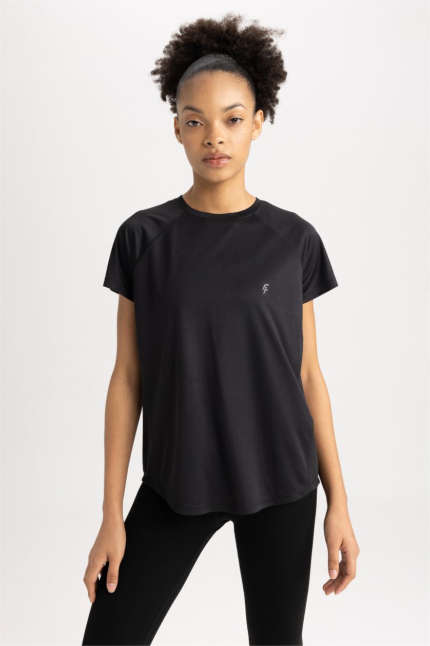 WOMAN Black DeFactoFit Comfort Fit Crew Neck Sports T-Shirt