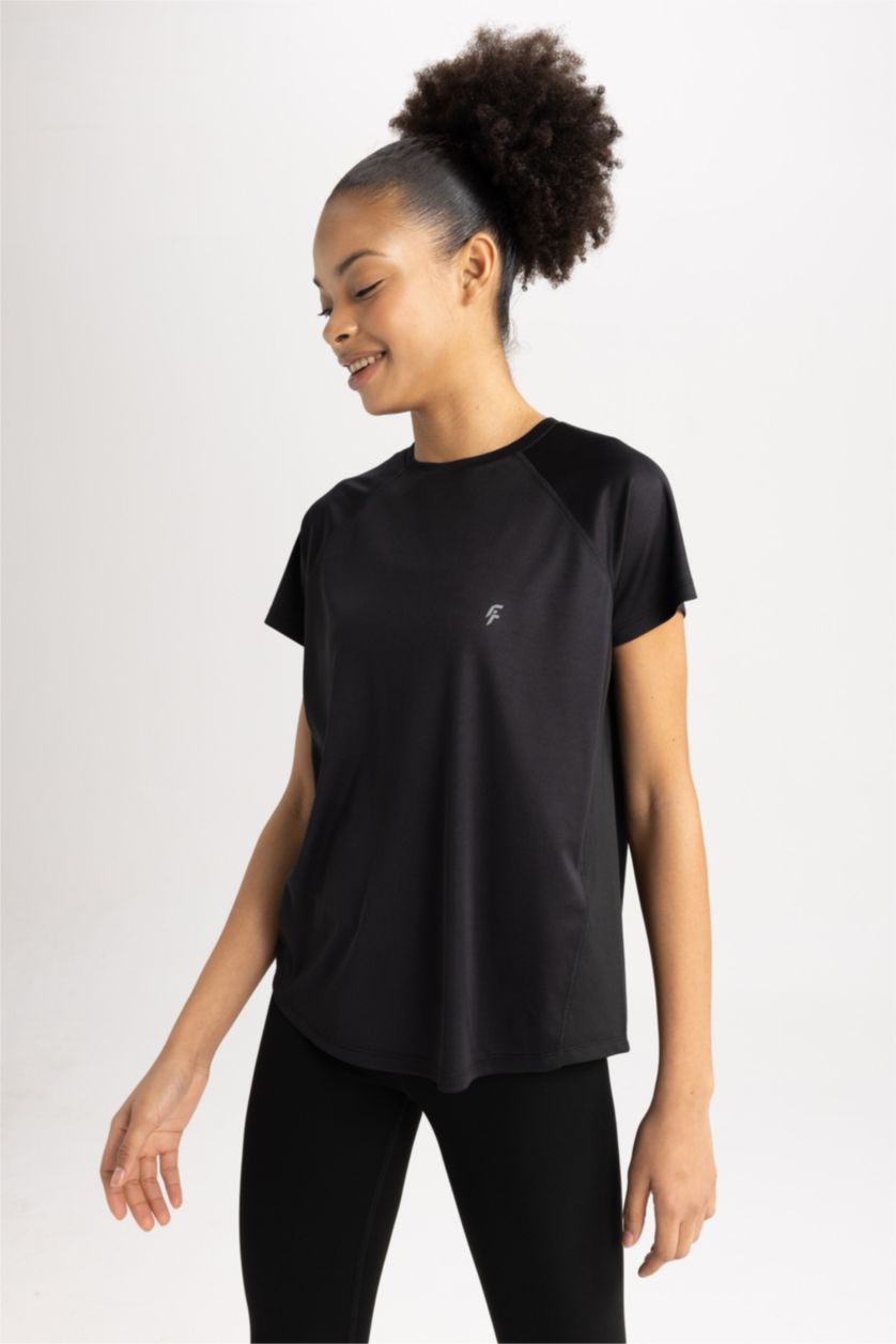 WOMAN Black DeFactoFit Comfort Fit Crew Neck Sports T-Shirt