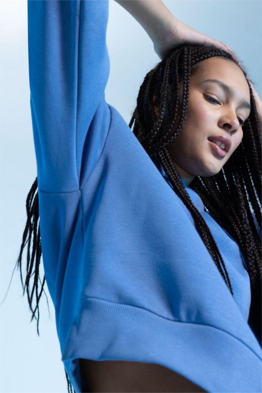 WOMAN Dark Blue Defacto Fit Hoodie Sportswear Sweatshirt