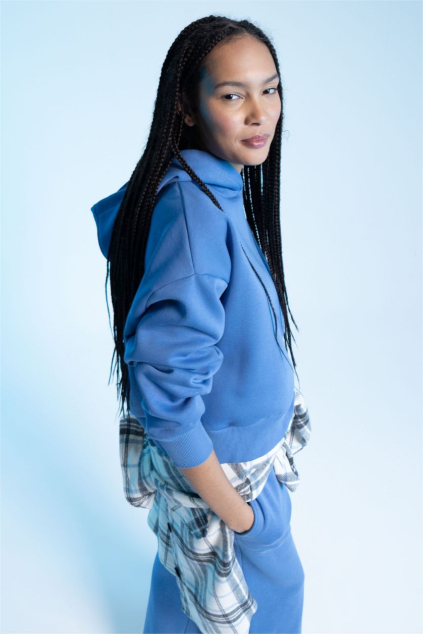 WOMAN Dark Blue Defacto Fit Hoodie Sportswear Sweatshirt