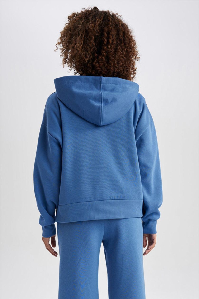 WOMAN Dark Blue Defacto Fit Hoodie Sportswear Sweatshirt