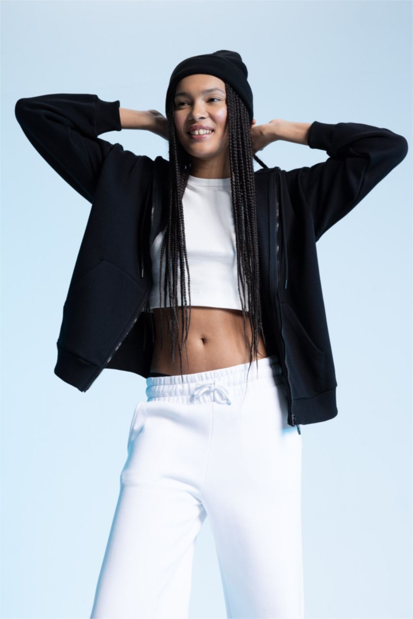 نساء أسود Oversize Fit Thick Sweatshirt Fabric Cardigan