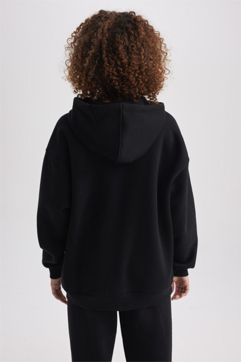 نساء أسود Oversize Fit Thick Sweatshirt Fabric Cardigan