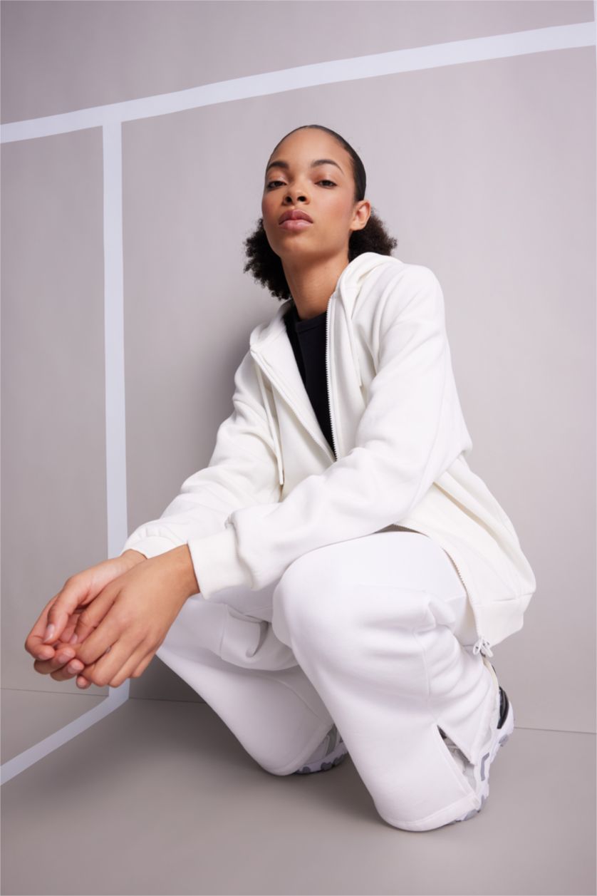 نساء بيج فاتح Oversize Fit Thick Sweatshirt Fabric Cardigan