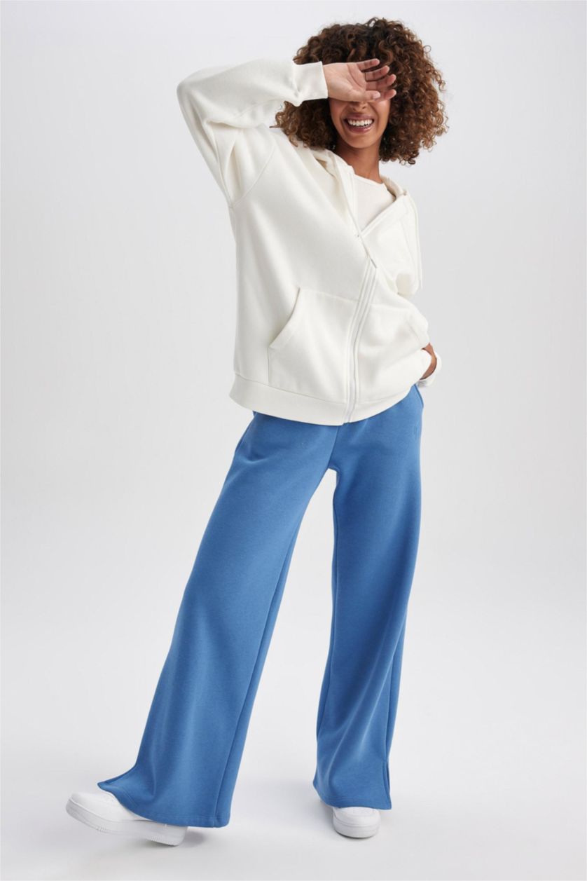 نساء بيج فاتح Oversize Fit Thick Sweatshirt Fabric Cardigan
