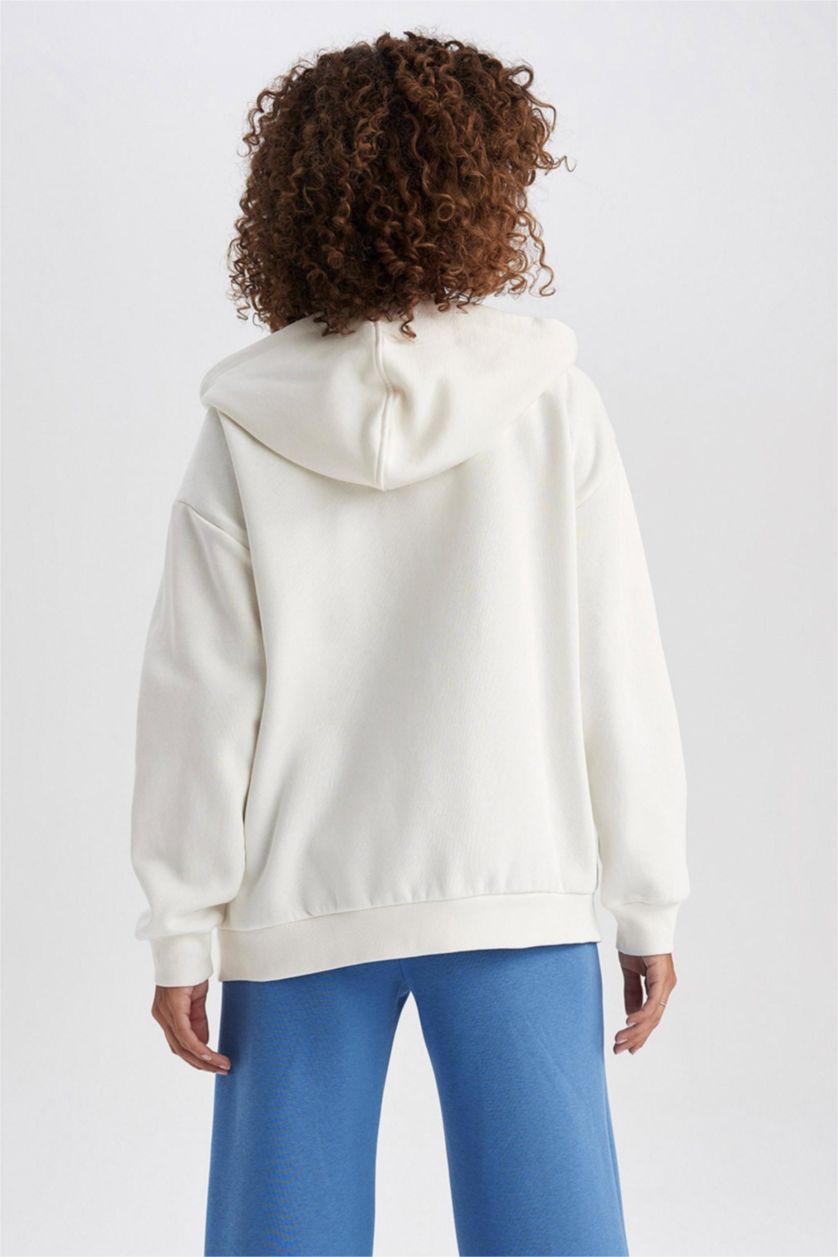 نساء بيج فاتح Oversize Fit Thick Sweatshirt Fabric Cardigan
