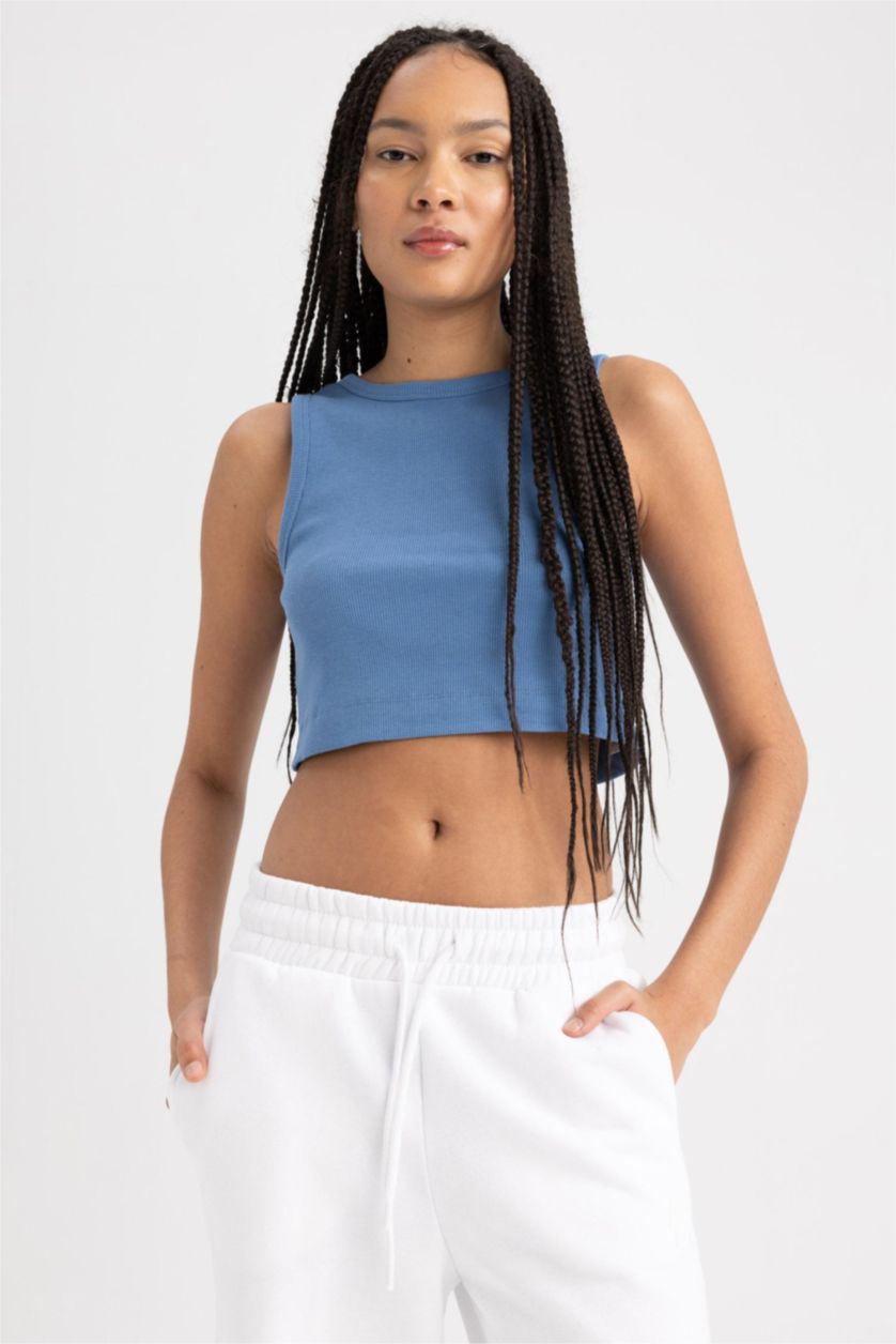 Woman Dark Blue Defacto Fit Slim Fit Crew Neck Athlete Athlete