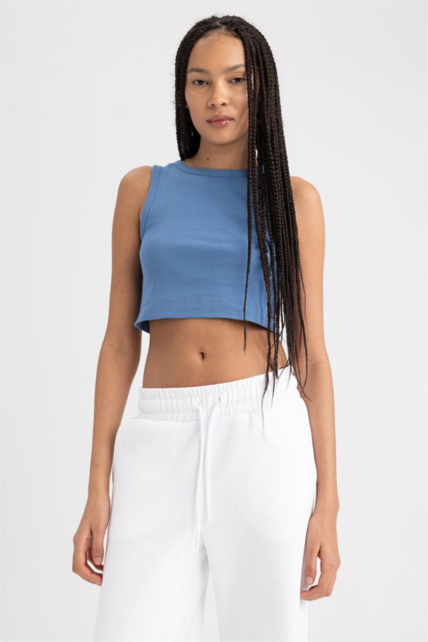 Woman Dark Blue Defacto Fit Slim Fit Crew Neck Athlete Athlete