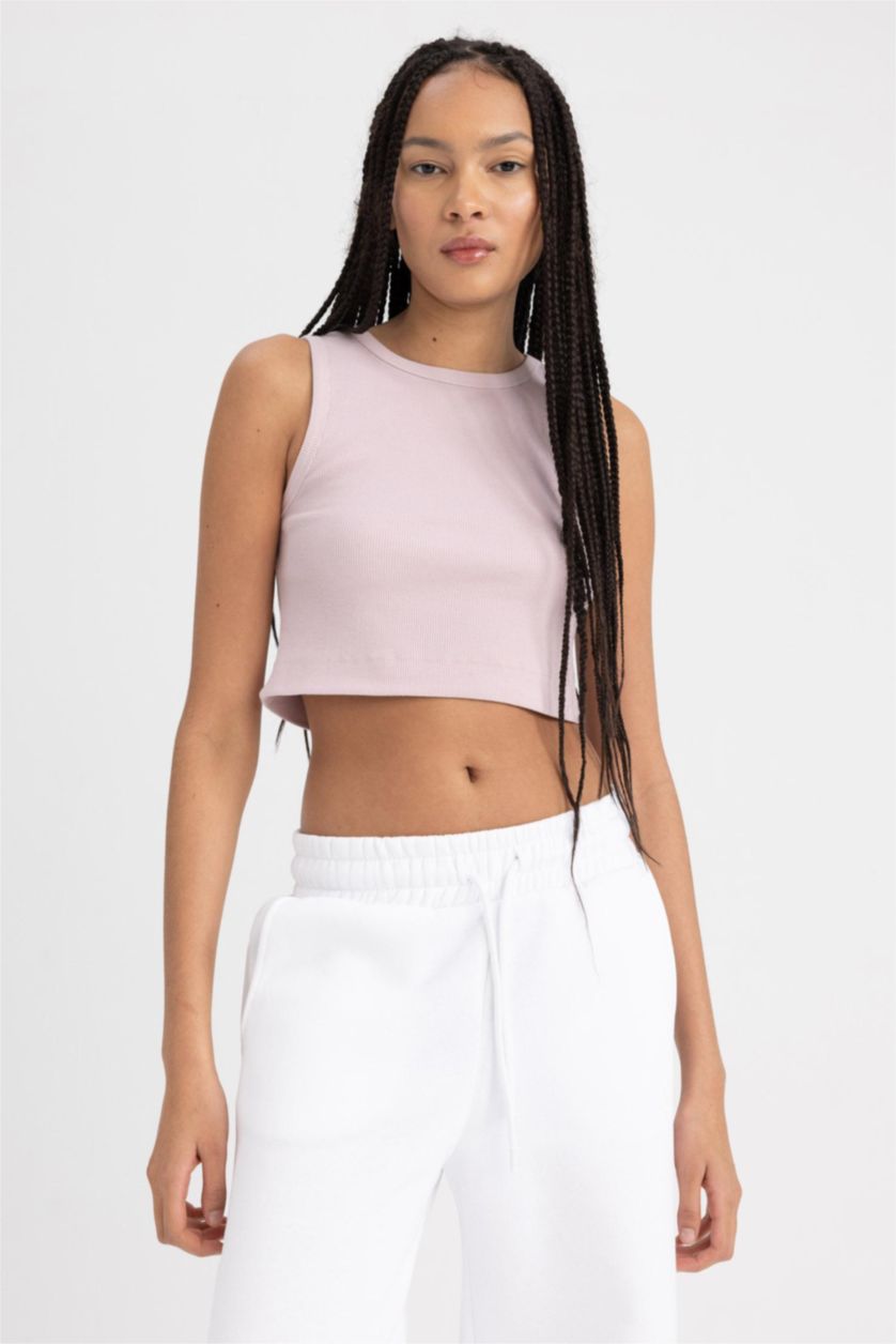 FEMME Bordeaux Débardeur Ctelé Coupe slim raccourcie col rond