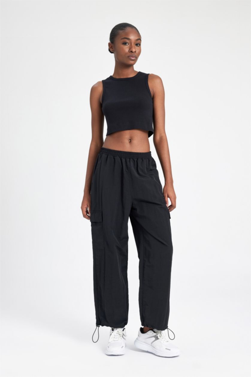 حريمي أسود كروب توب رياضي سليم فيت برقبة مستديرة