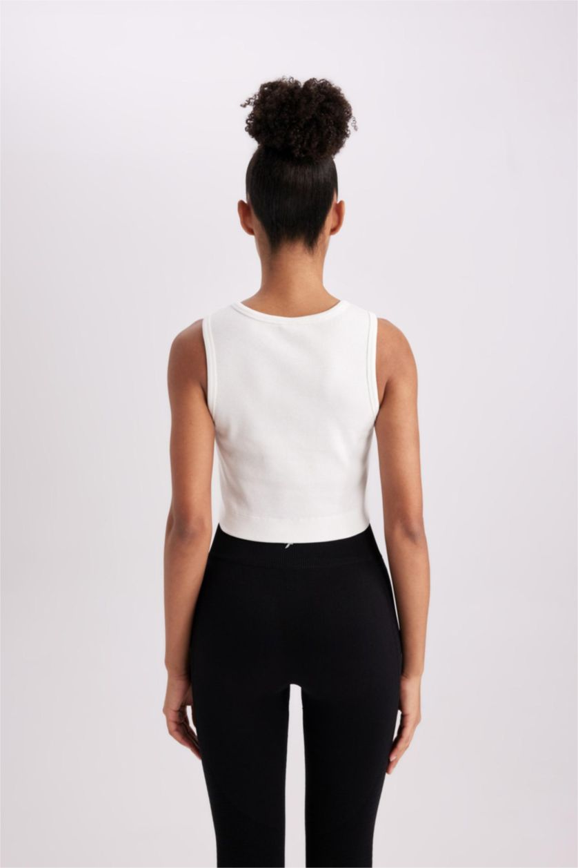 WOMAN Ecru Slim Fit Ribbed Sports Crop Top