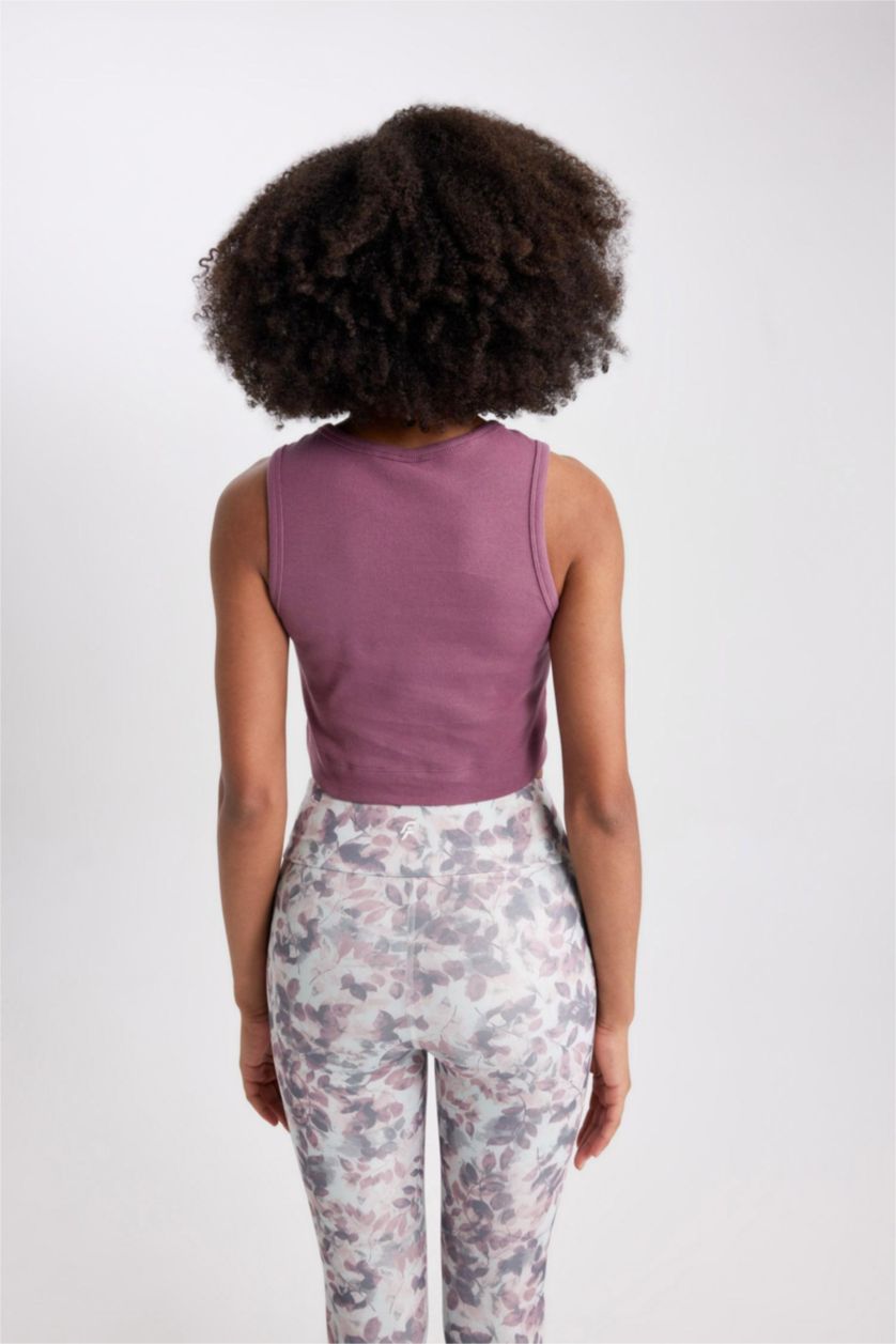 نساء بنفسجي كروب توب سليم فيت بياقة مستديرة بدون كم