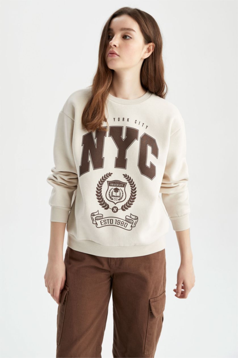 FEMME Beige Clair Sweat Col Rond Coupe Classique