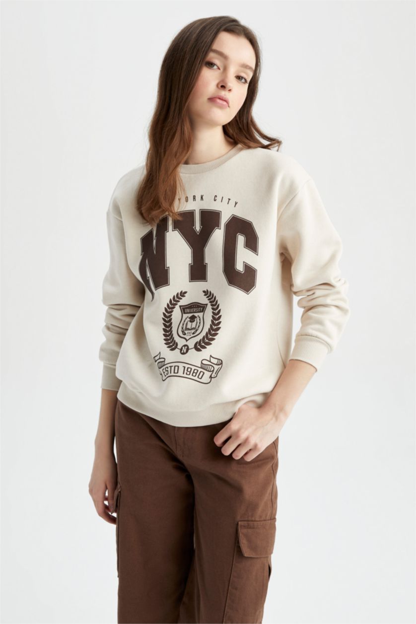 FEMME Beige Clair Sweat Col Rond Coupe Classique