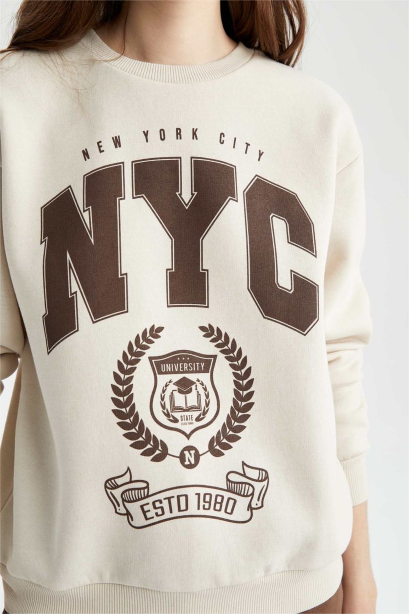 FEMME Beige Clair Sweat Col Rond Coupe Classique