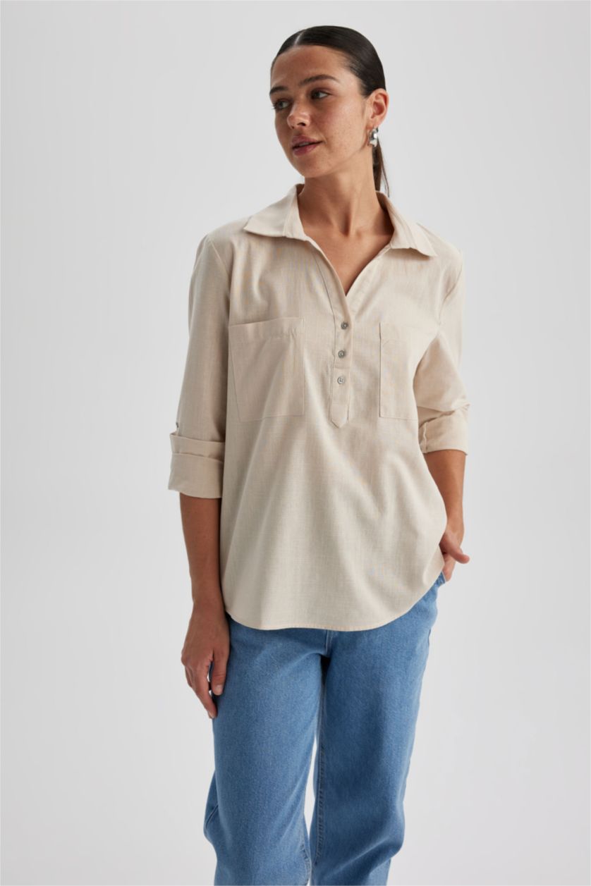 FEMME Beige Regular Fit Long Sleeve Shirt