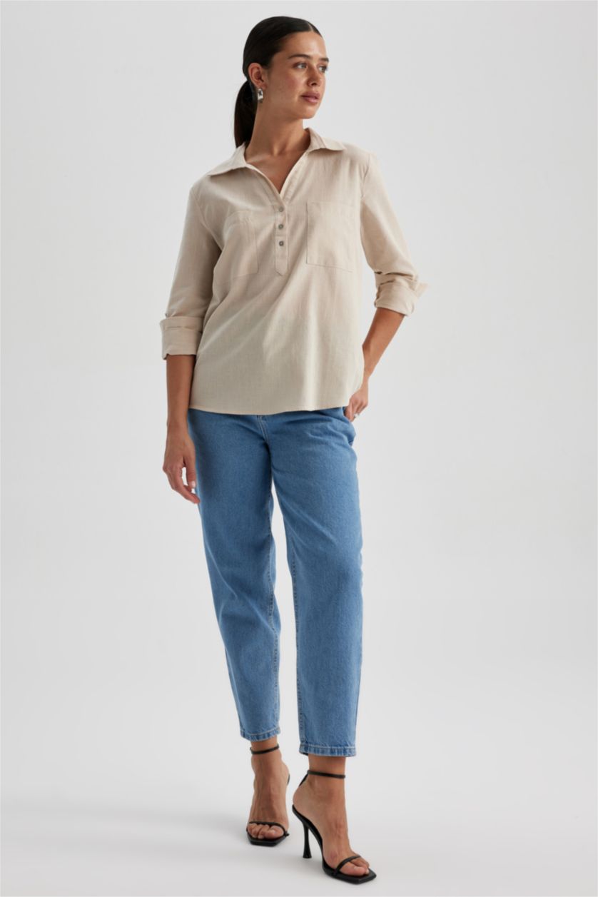 FEMME Beige Regular Fit Long Sleeve Shirt