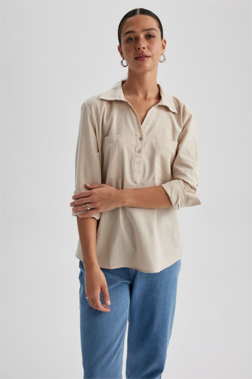 FEMME Beige Regular Fit Long Sleeve Shirt