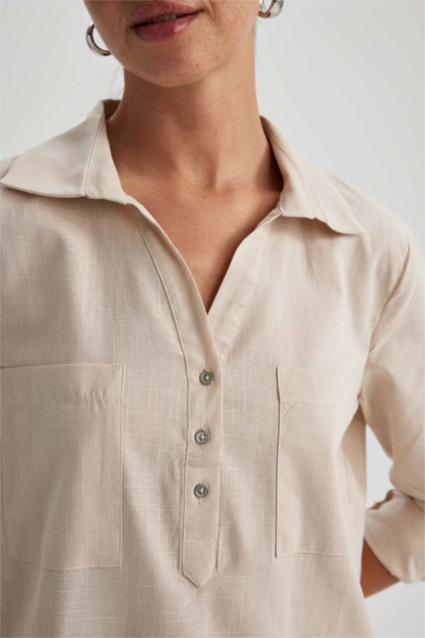 FEMME Beige Regular Fit Long Sleeve Shirt