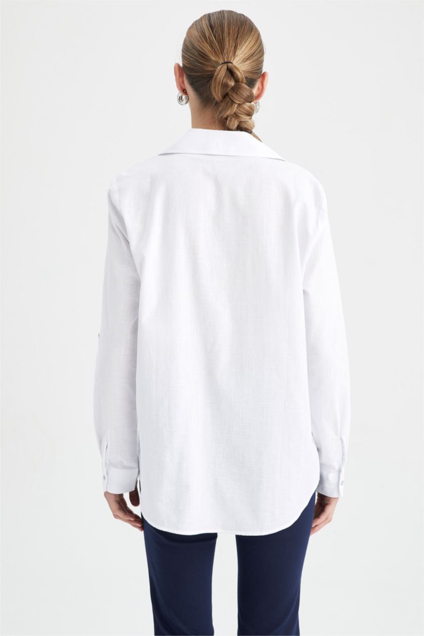 FEMME Blanc Chemise longue à manches longues 100% coton Coupe régulière