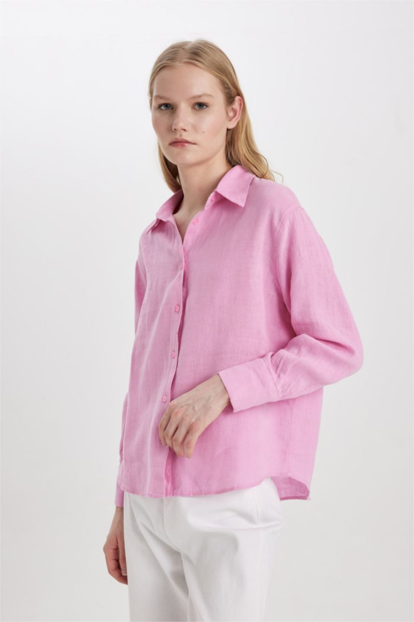 Kadın Pembe Oversıze Keten