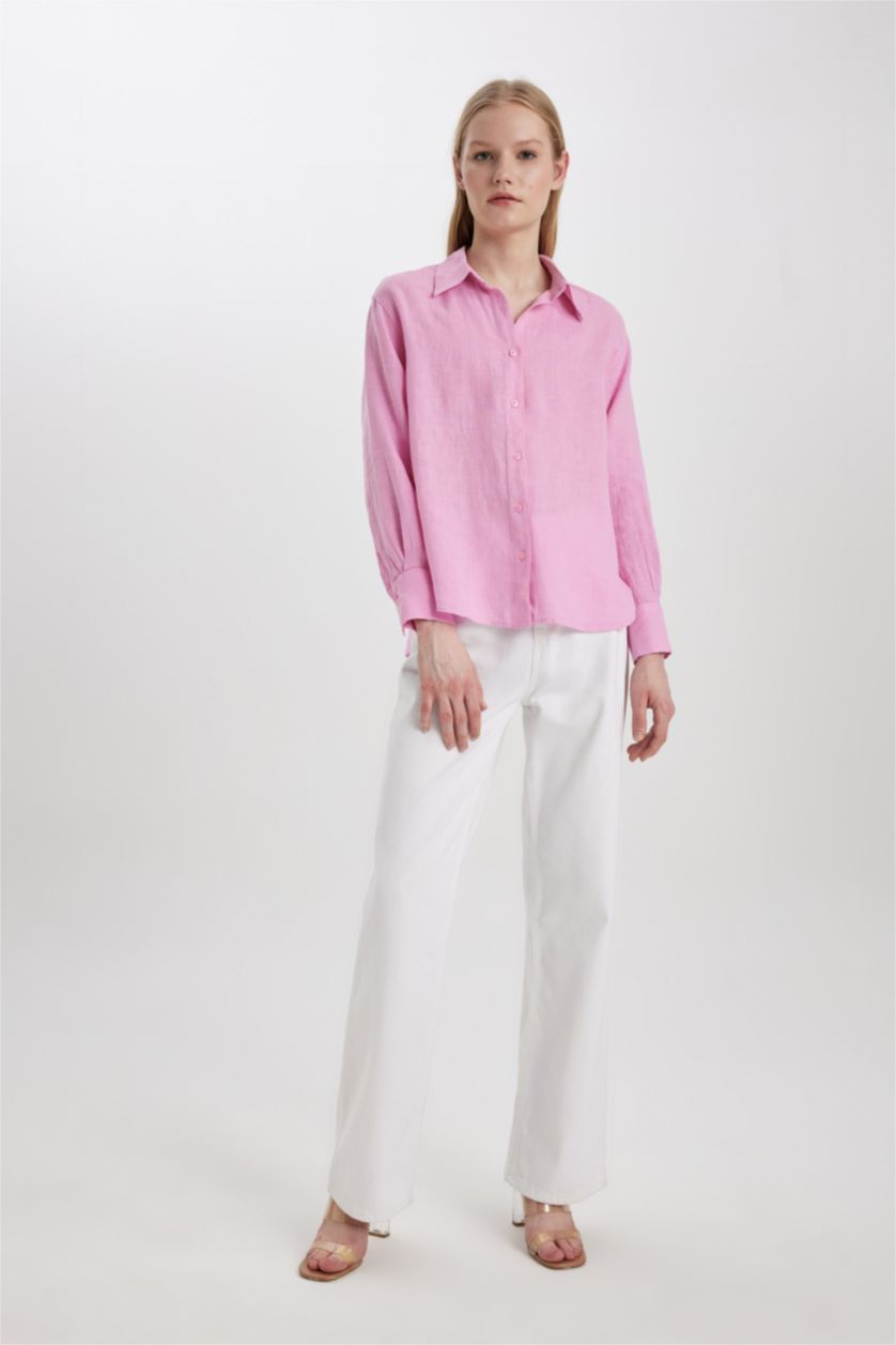 Kadın Pembe Oversıze Keten