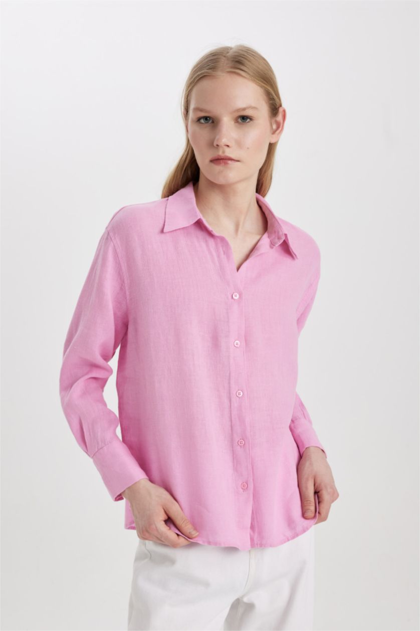 Kadın Pembe Oversıze Keten