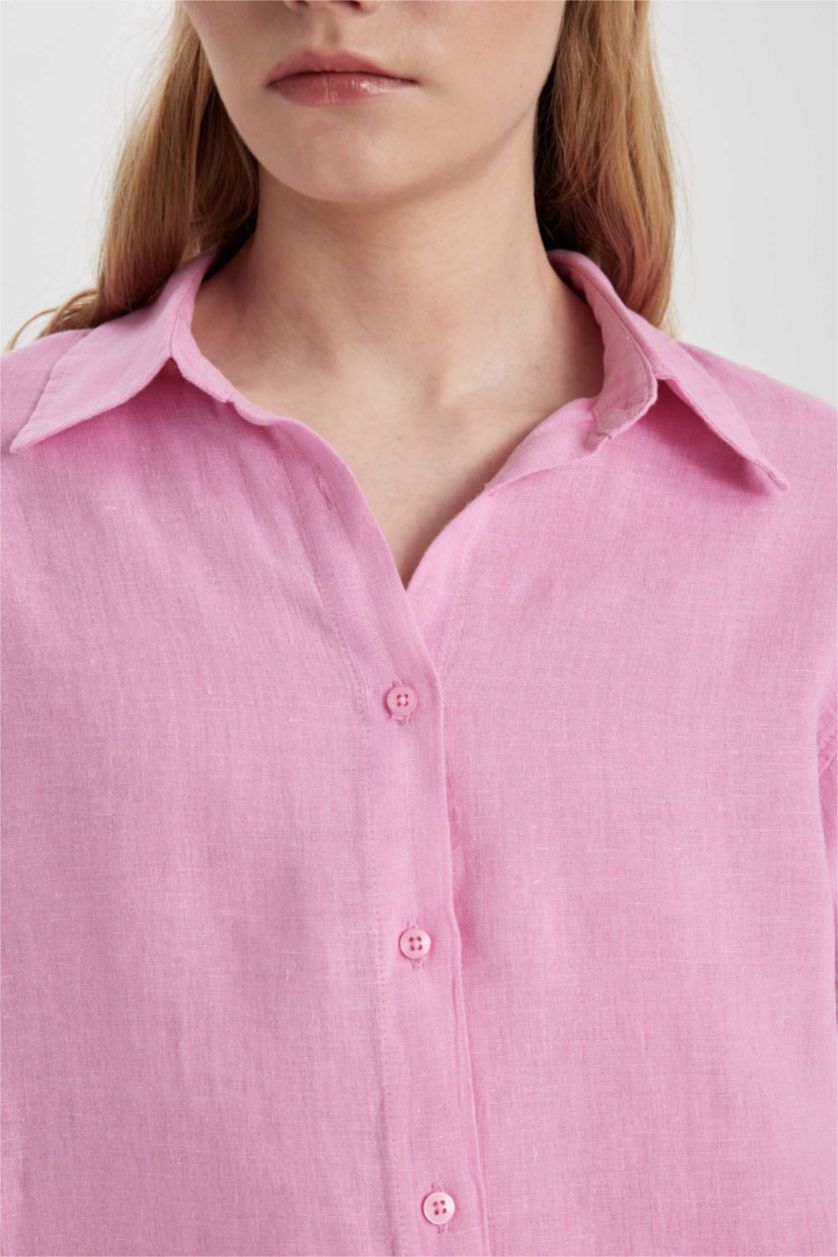 Kadın Pembe Oversıze Keten