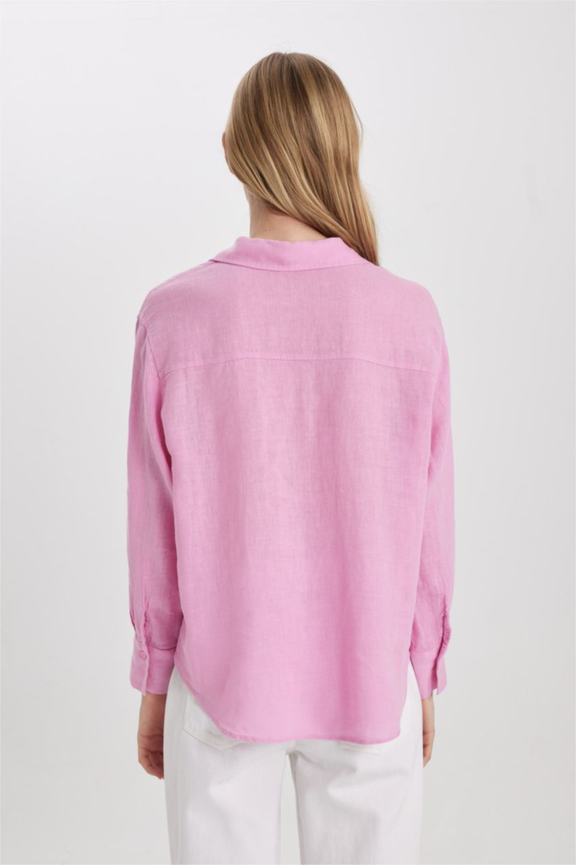 Kadın Pembe Oversıze Keten