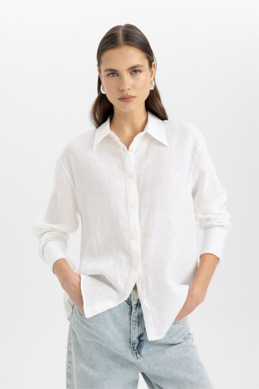 Kadın Beyaz Oversıze Keten