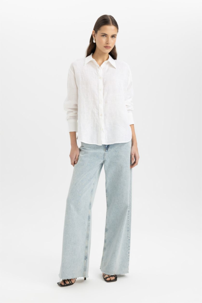 Kadın Beyaz Oversıze Keten