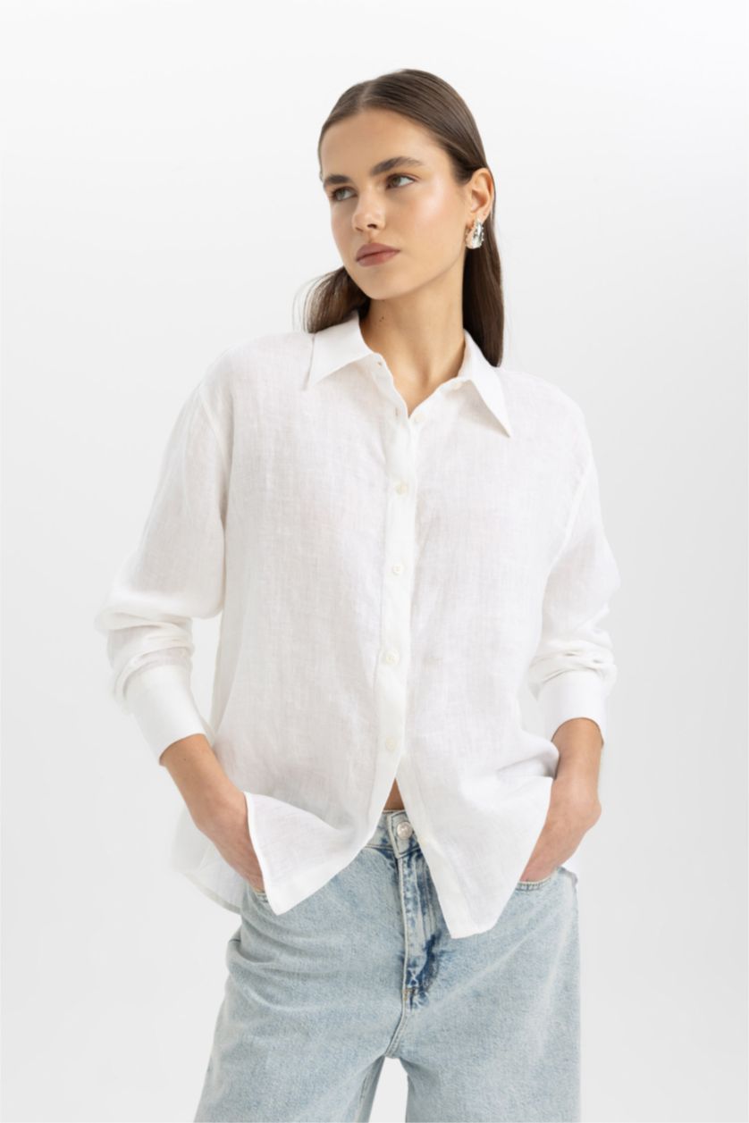 Kadın Beyaz Oversıze Keten