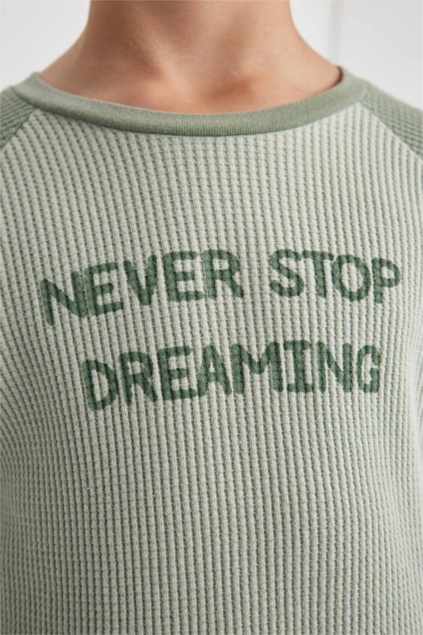 أولاد أخضر فاتح سيت بيجاما وافل قصة عادية - قطعتين