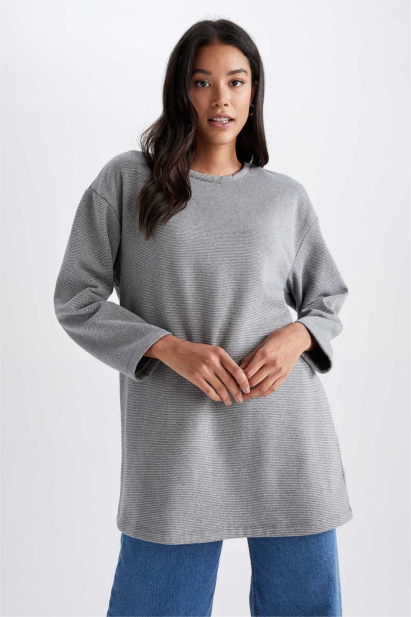 WOMAN Grey Regular Fit Thin Sweatshirt Fabric Long Sleeve Tunic