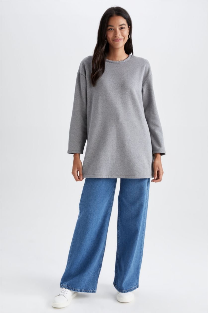 WOMAN Grey Regular Fit Thin Sweatshirt Fabric Long Sleeve Tunic