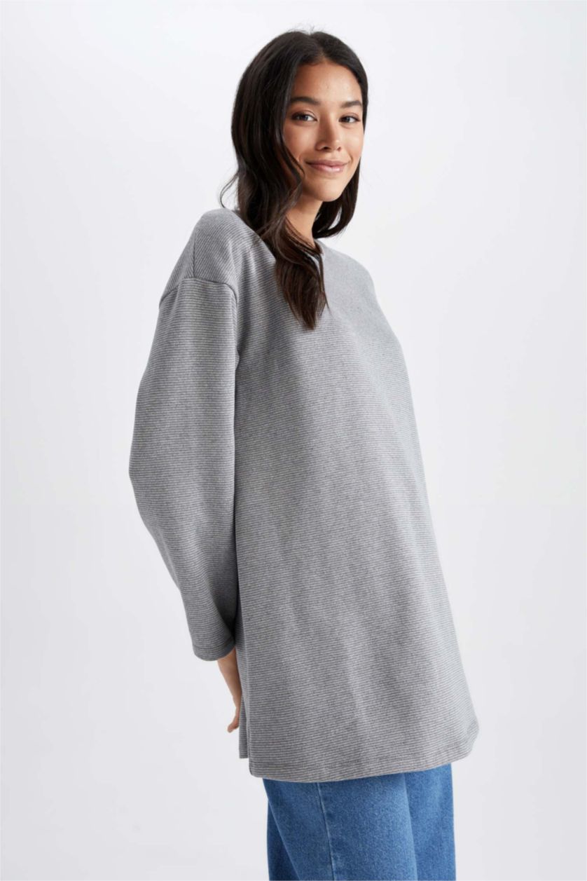 WOMAN Grey Regular Fit Thin Sweatshirt Fabric Long Sleeve Tunic