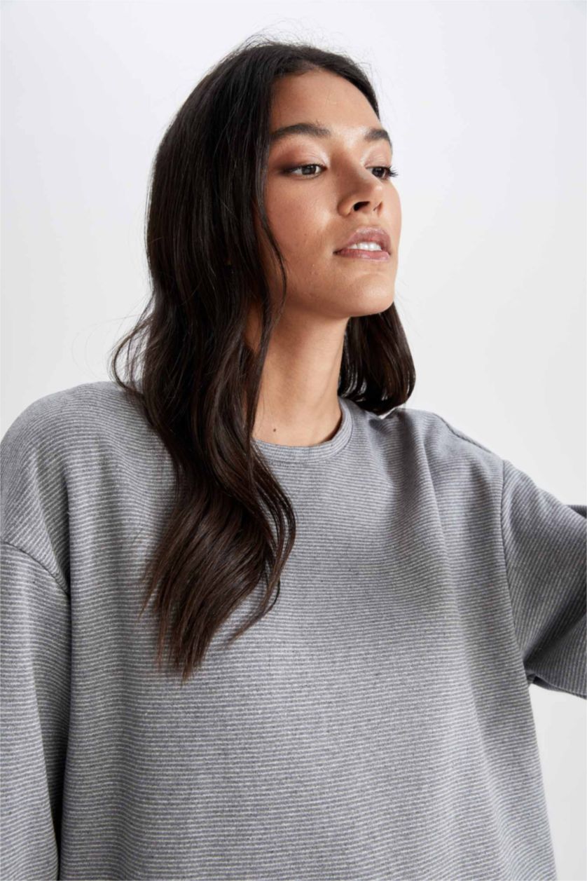 WOMAN Grey Regular Fit Thin Sweatshirt Fabric Long Sleeve Tunic
